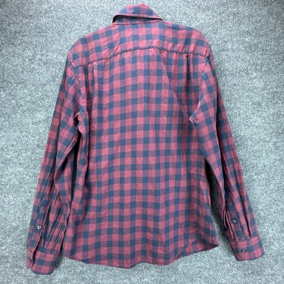 Teddy‎ Stratford Shirt Mens 3 M/L Maroon Blue Zip Button Up Check Cotton Pockets - Picture 5 of 16